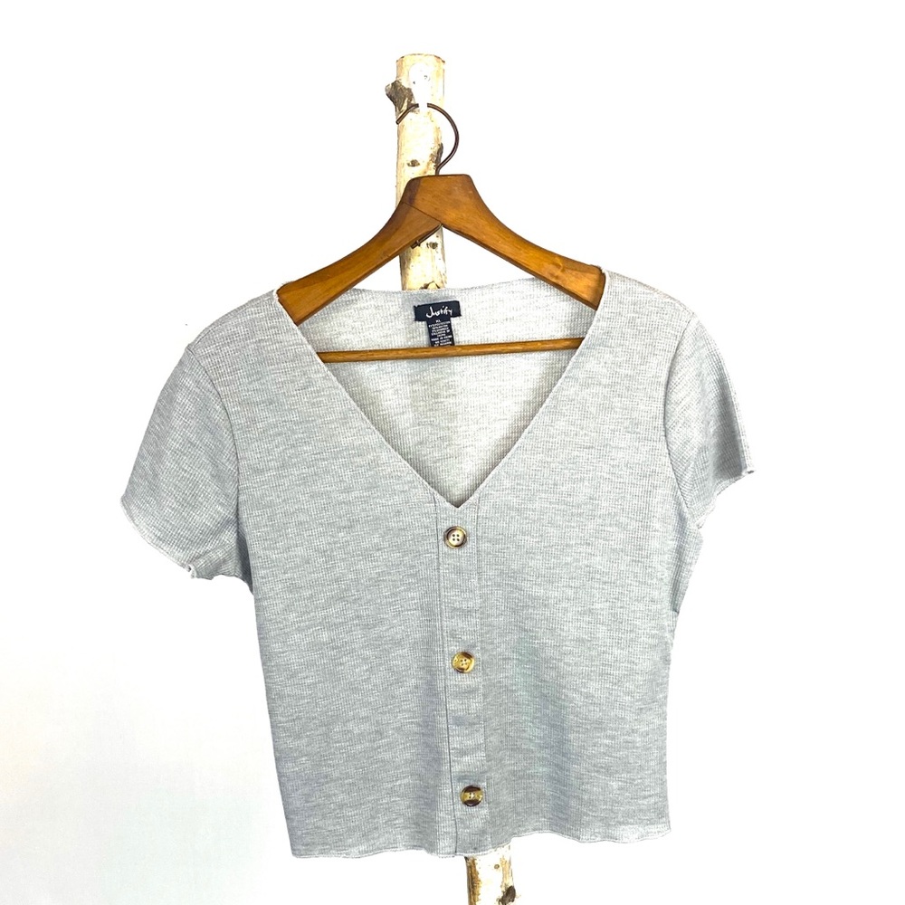 🌸 2 for $12! Justify Grey Waffle Crop Top